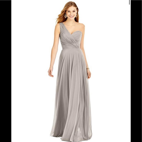 Dessy Dani One-Shoulder Taupe Chiffon Dress - Picture 7 of 7